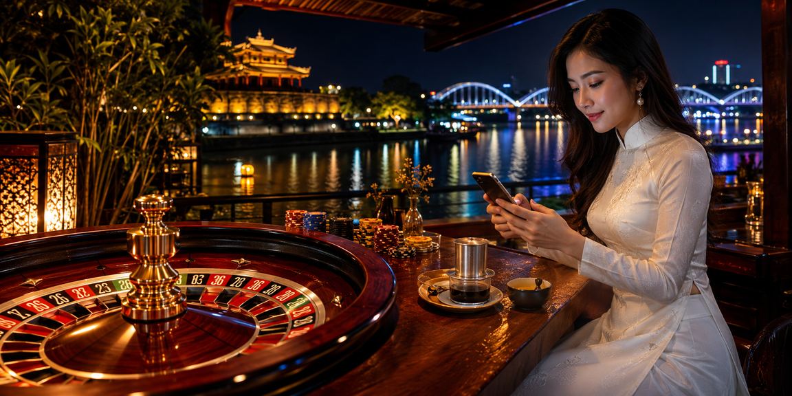 Trò chơi roulette tại Huế với nền áo dài truyền thống Việt Nam